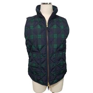 J. Crew Black Watch Plaid Excursion Quilted Puffer Vest Womens' Med Navy Green